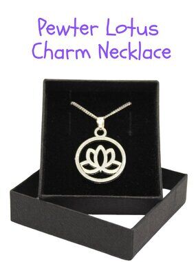 Pewter Lotus Charm Necklace